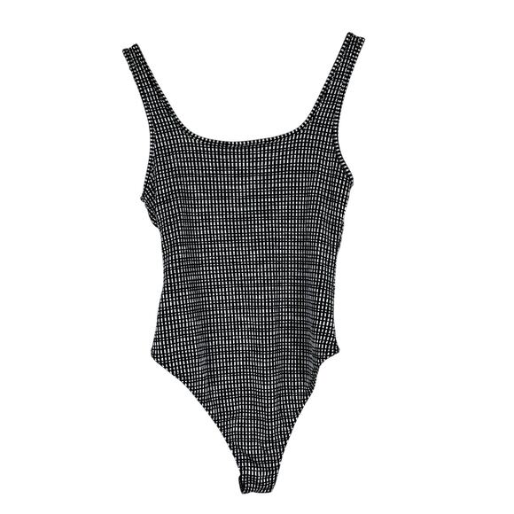 Caution to the Wind Bodysuit Womens S Black White Checker Print 90s Clean Girl - Picture 4 of 5
